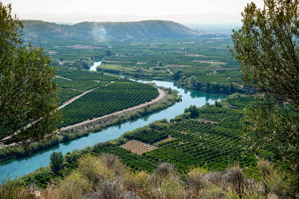 La Ribera Alta con el río Júcar y cultivos de naranjos
